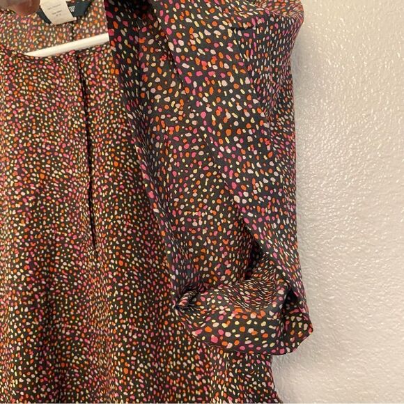 J crew Lightweight colorful black micro print semi sheer short sleeve blouse -M - Picture 6 of 13